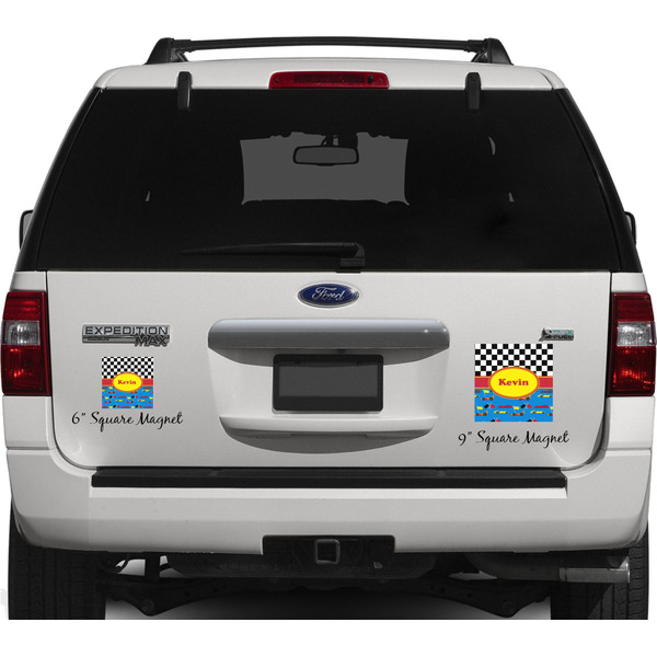 Racing Car Personalized Square Car Magnets on Ford Explorer