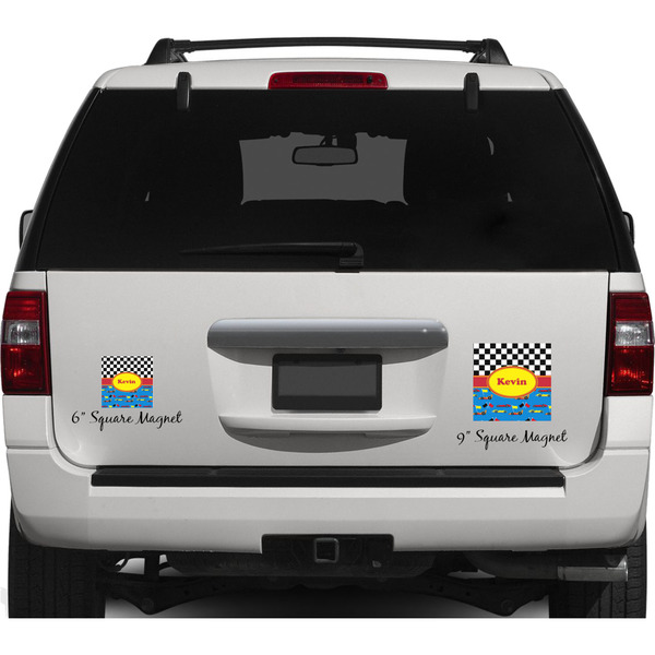 Racing Car Personalized Square Car Magnets on Ford Explorer