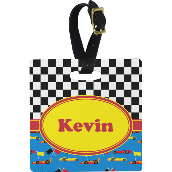 Custom Racing Car Plastic Luggage Tag - Square w/ Name or Text