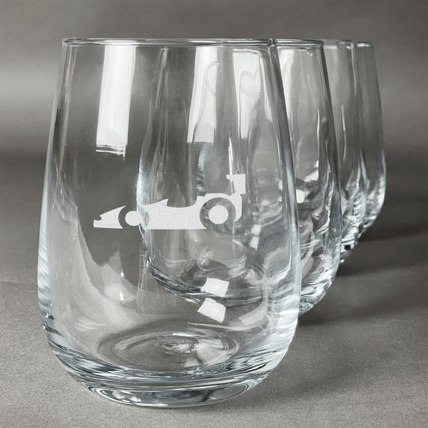 Custom Racing Car Stemless Wine Glasses (Set of 4)