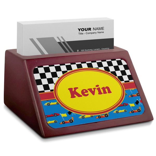 Custom Racing Car Red Mahogany Business Card Holder (Personalized)