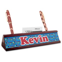 Racing Car Red Mahogany Nameplate with Business Card Holder (Personalized)