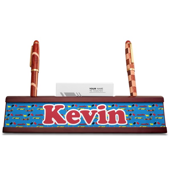 Racing Car Red Mahogany Nameplates with Business Card Holder - Straight