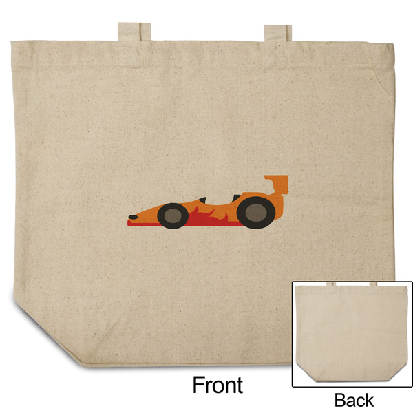 Racing Car Reusable Cotton Grocery Bag - Front & Back View