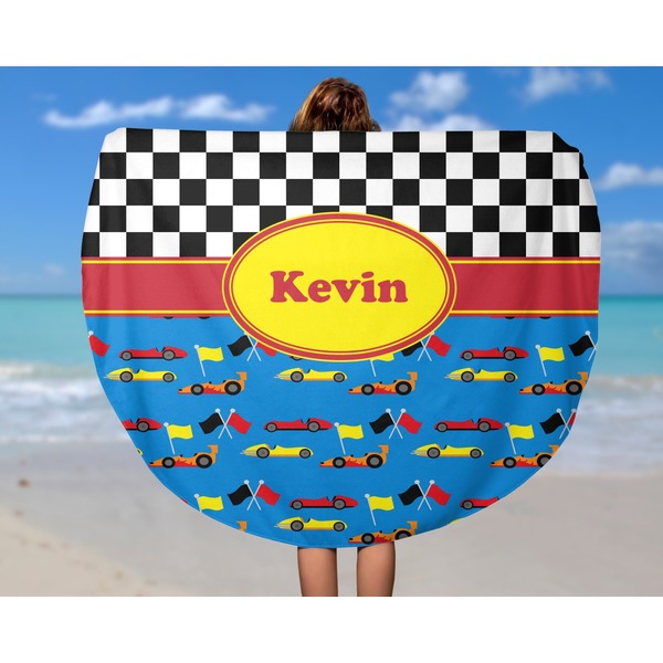 Racing Car Round Beach Towel - In Use