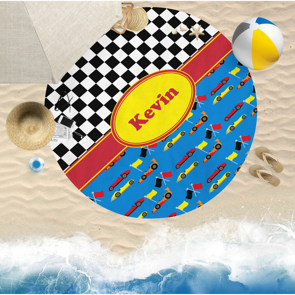 Racing Car Round Beach Towel Lifestyle