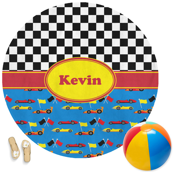 Custom Racing Car Round Beach Towel (Personalized)