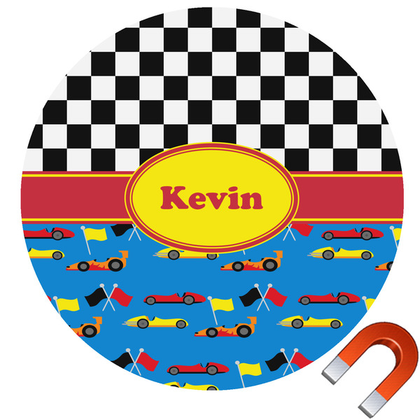 Custom Racing Car Round Car Magnet - 6" (Personalized)