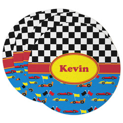 Racing Car Round Paper Coasters w/ Name or Text