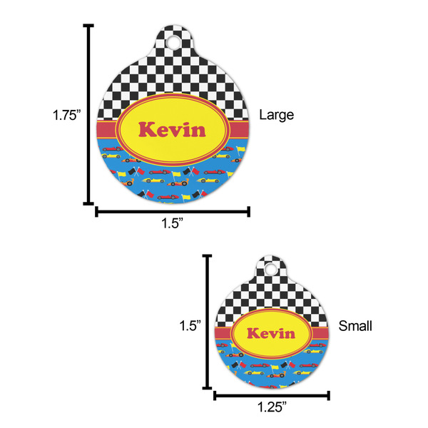 Racing Car Round Pet ID Tag - Large - Comparison Scale