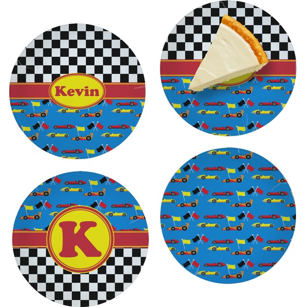 Custom Racing Car Set of 4 Glass Appetizer / Dessert Plate 8" (Personalized)