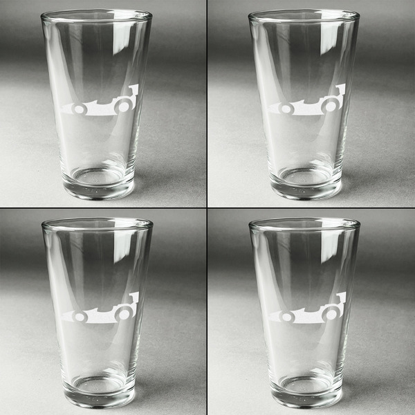 Racing Car Set of Four Engraved Beer Glasses - Individual View