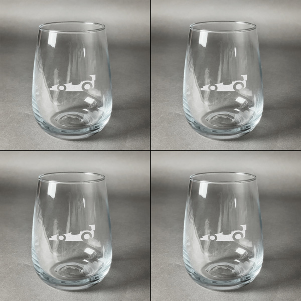 Racing Car Set of Four Personalized Stemless Wineglasses (Approval)