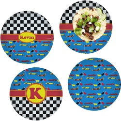 Racing Car Set of 4 Glass Lunch / Dinner Plate 10" (Personalized)