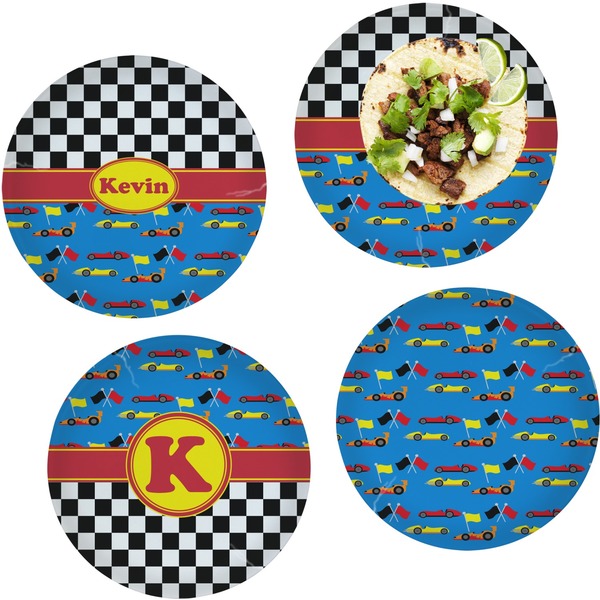 Custom Racing Car Set of 4 Glass Lunch / Dinner Plate 10" (Personalized)