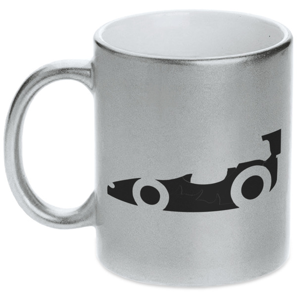 Custom Racing Car Metallic Silver Mug (Personalized)