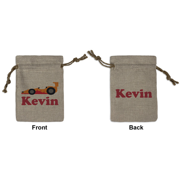 Custom Racing Car Small Burlap Gift Bag - Front & Back (Personalized)