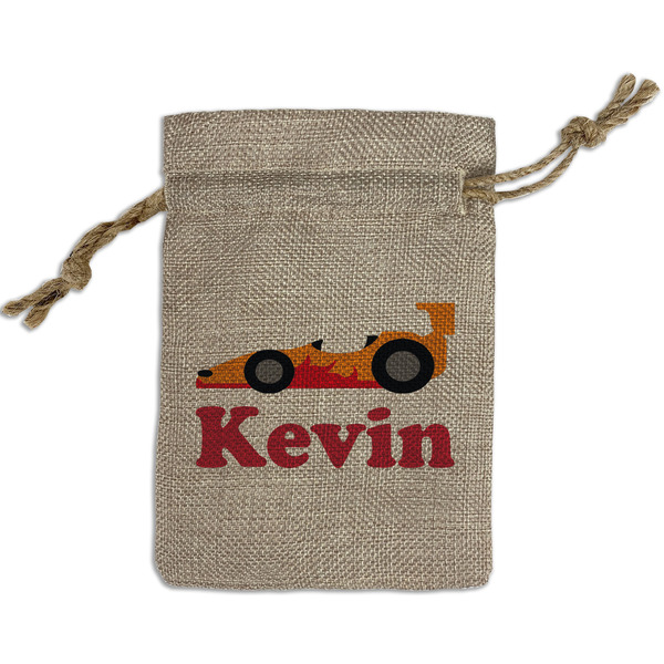 Racing Car Small Burlap Gift Bag - Front