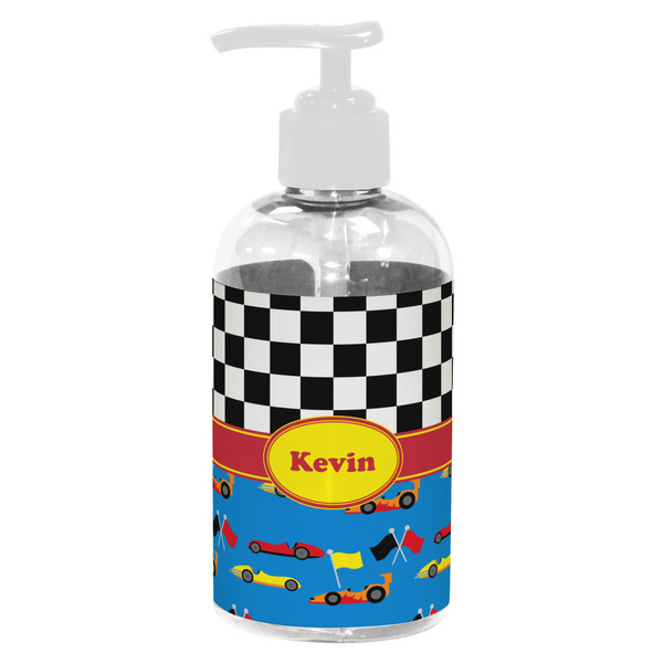 Custom Racing Car Plastic Soap / Lotion Dispenser (8 oz - Small - White) (Personalized)