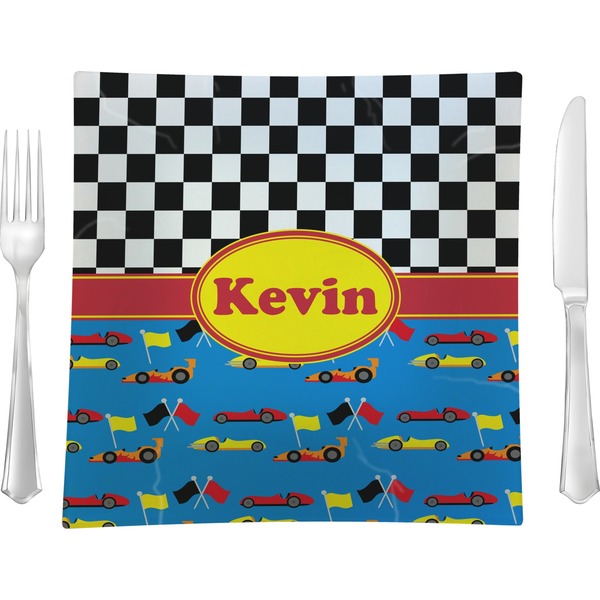 Custom Racing Car 9.5" Glass Square Lunch / Dinner Plate- Single or Set of 4 (Personalized)