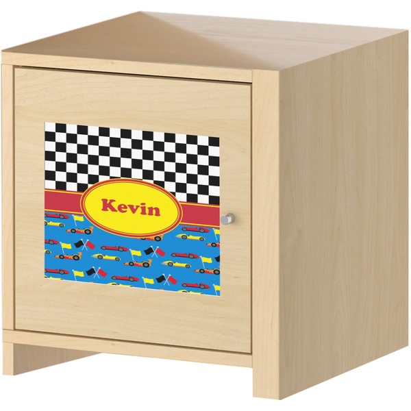 Racing Car Square Wall Decal on Wooden Cabinet