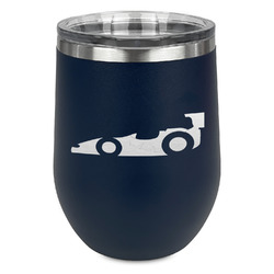 Racing Car Stemless Stainless Steel Wine Tumbler - Navy - Double Sided (Personalized)
