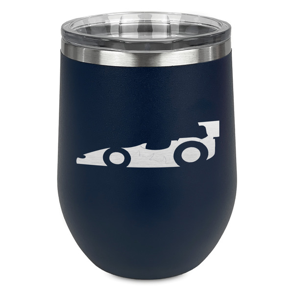 Custom Racing Car Stemless Stainless Steel Wine Tumbler - Navy - Double Sided (Personalized)