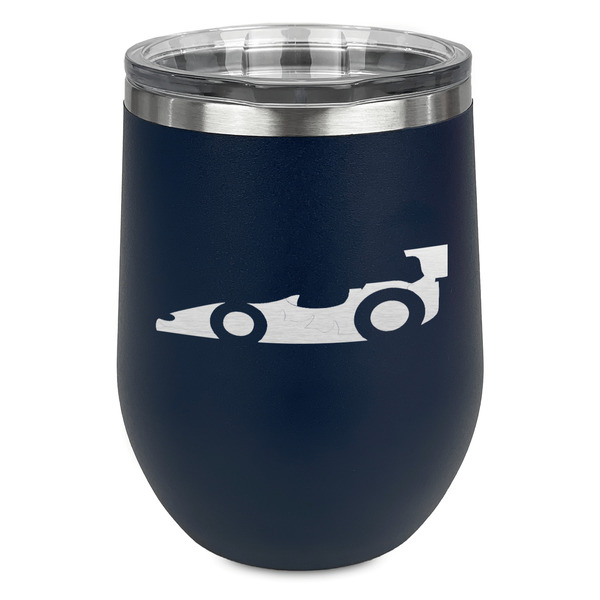 Custom Racing Car Stemless Stainless Steel Wine Tumbler - Navy - Single Sided