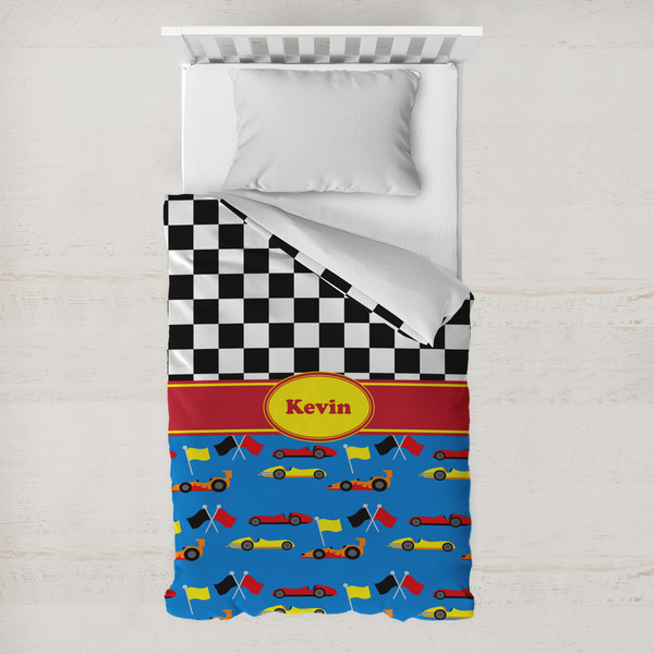 Custom Racing Car Toddler Duvet Cover w/ Name or Text