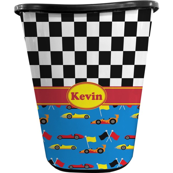 Custom Racing Car Waste Basket - Double Sided (Black) (Personalized)
