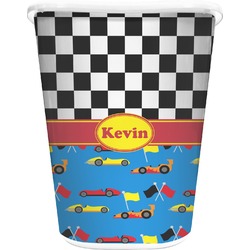 Racing Car Waste Basket - Single Sided (White) (Personalized)