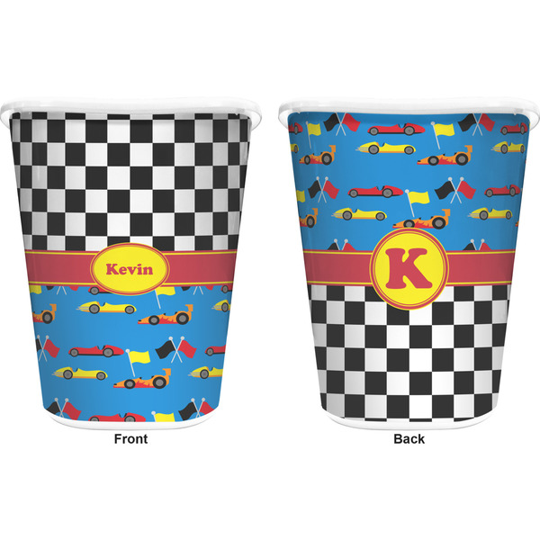 Racing Car Trash Can White - Front and Back - Apvl