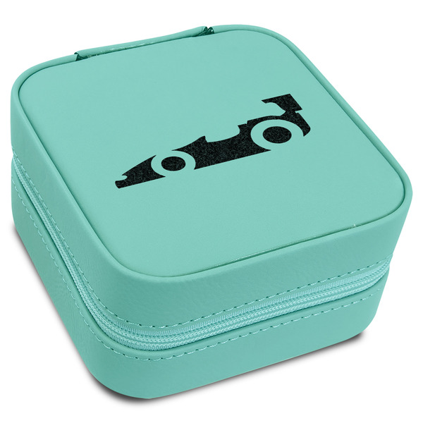 Custom Racing Car Travel Jewelry Box - Teal Leather