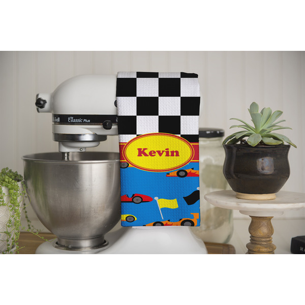 Racing Car Waffle Weave Towel - Full Color Print - Lifestyle Image