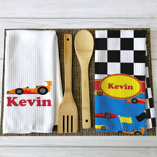 Racing Car Waffle Weave Towels - 2 Print Styles