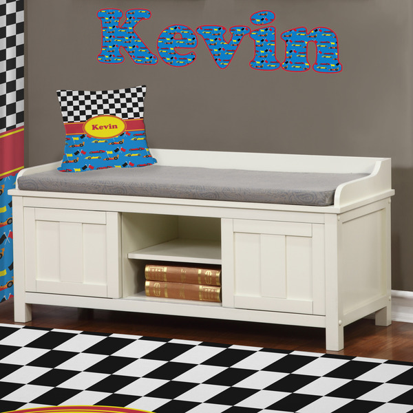 Racing Car Wall Name Decal Above Storage bench