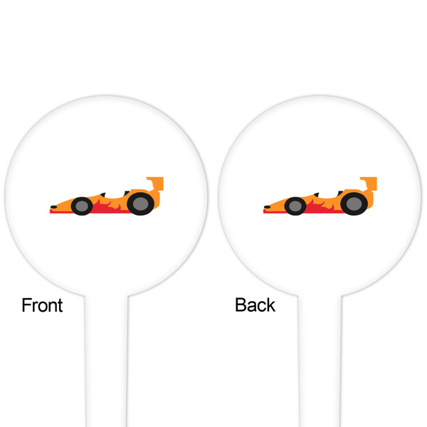 Racing Car White Plastic 4" Food Pick - Round - Double Sided - Front & Back