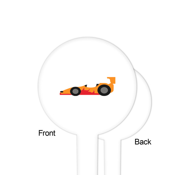 Racing Car White Plastic 4" Food Pick - Round - Single Sided - Front & Back