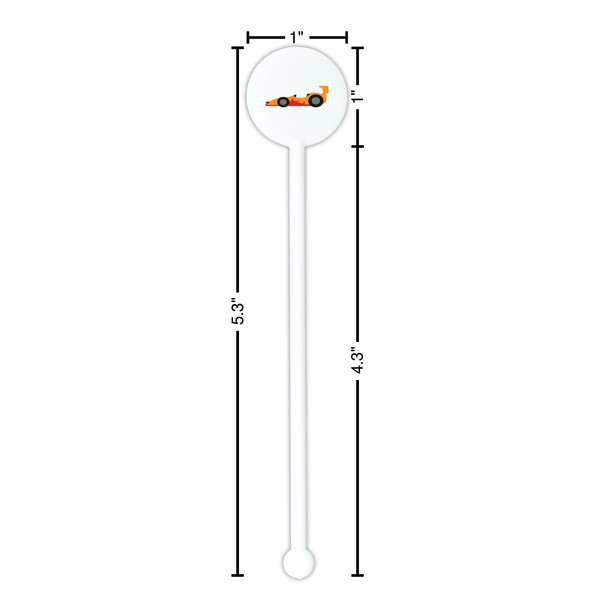 Racing Car White Plastic 5.5" Stir Stick - Round - Dimensions
