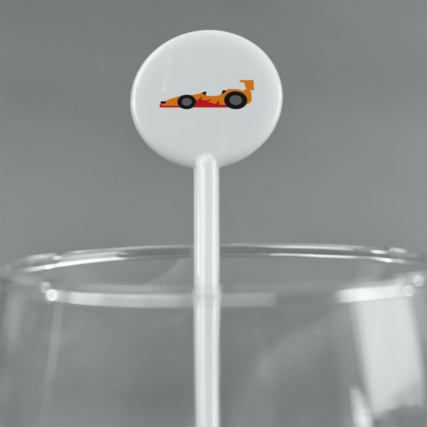 Racing Car White Plastic 5.5" Stir Stick - Round - Main