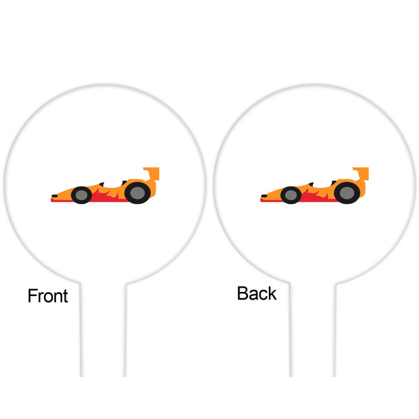 Racing Car White Plastic 6" Food Pick - Round - Double Sided - Front & Back