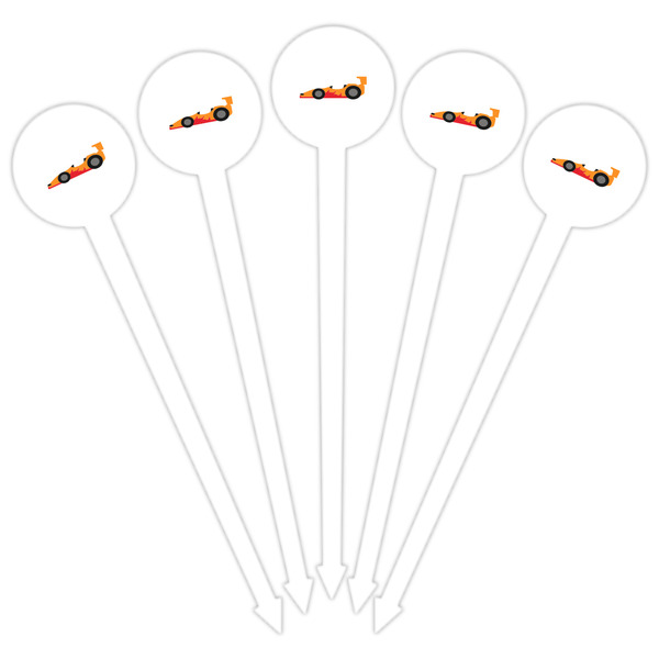 Racing Car White Plastic 6" Food Pick - Round - Fan View