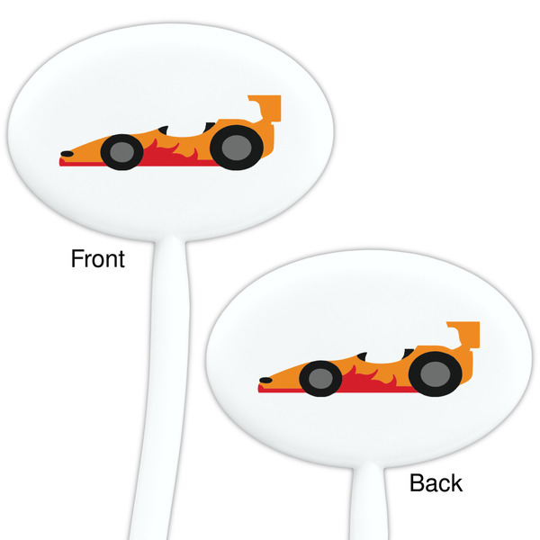 Racing Car White Plastic 7" Stir Stick - Double Sided - Oval - Front & Back