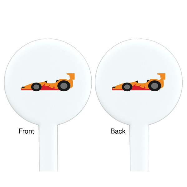 Racing Car White Plastic 7" Stir Stick - Double Sided - Round - Front & Back