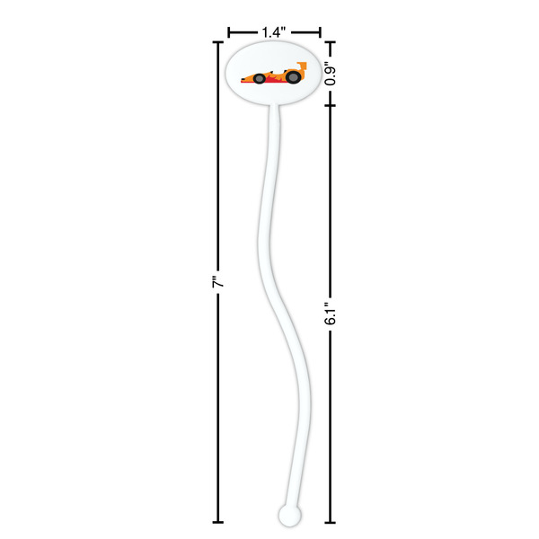 Racing Car White Plastic 7" Stir Stick - Oval - Dimensions