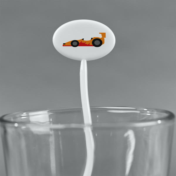 Racing Car White Plastic 7" Stir Stick - Oval - Main