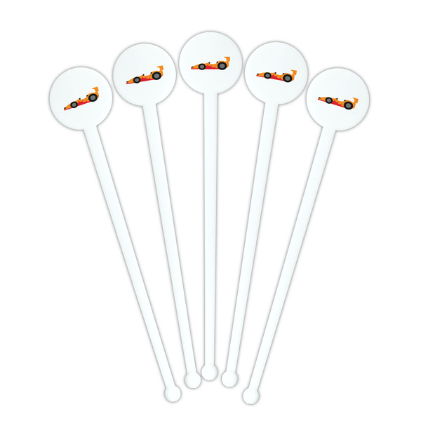 Racing Car White Plastic 7" Stir Stick - Round - Fan View