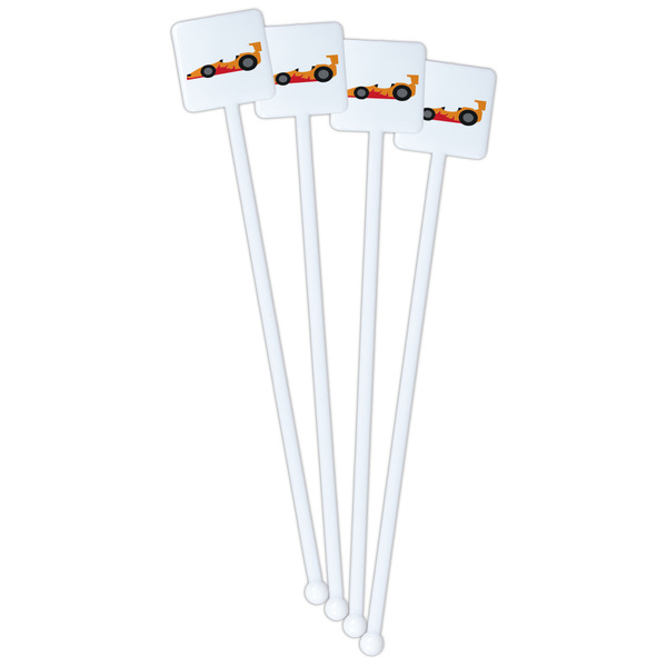Racing Car White Plastic Stir Stick - Double Sided - Square - Front