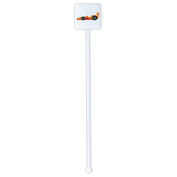 Racing Car White Plastic Stir Stick - Double Sided - Square - Single Stick