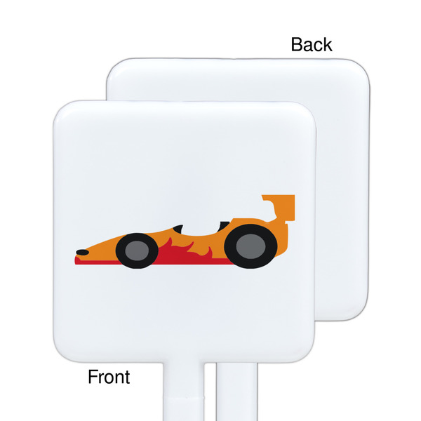 Racing Car White Plastic Stir Stick - Single Sided - Square - Approval